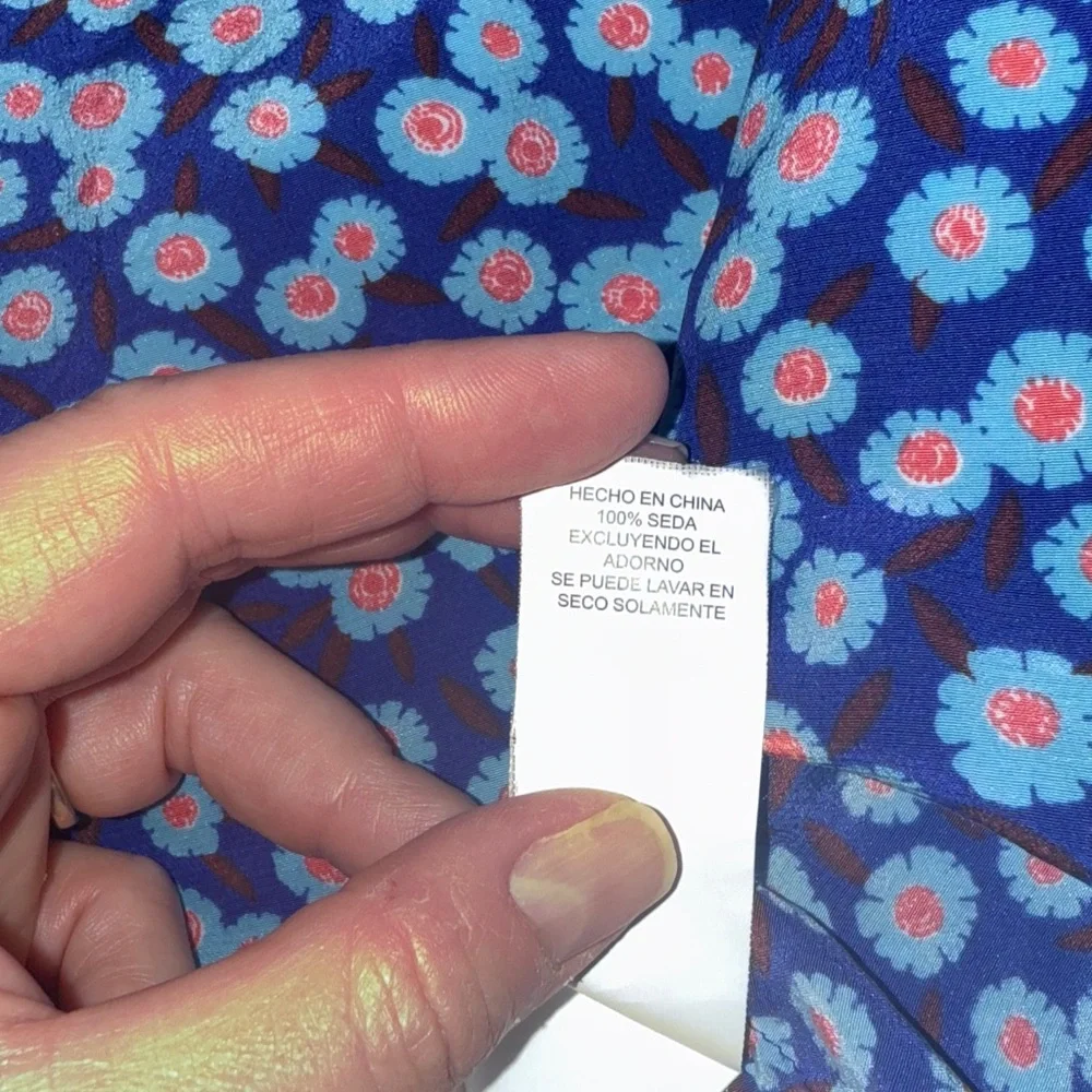 Kate Spade New York Tangier Ruffle Silk Tank Blue Cobalt Floral Small, EUC